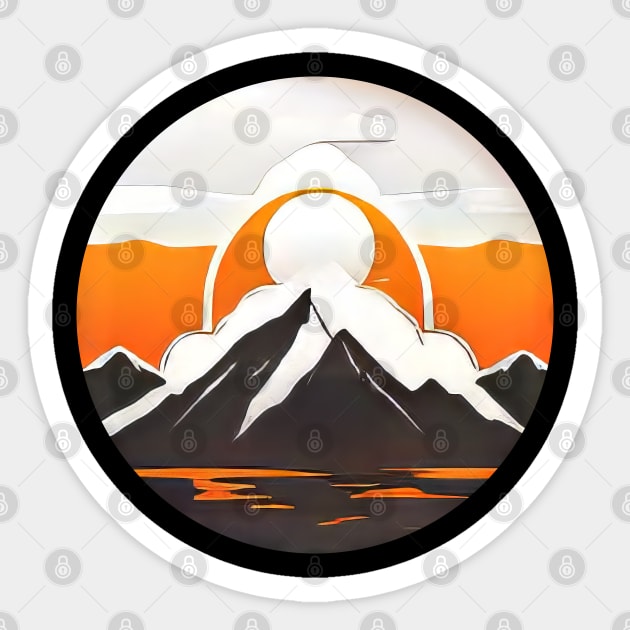 Minimalist Mountain and Sun Logo (997) Sticker by WASjourney